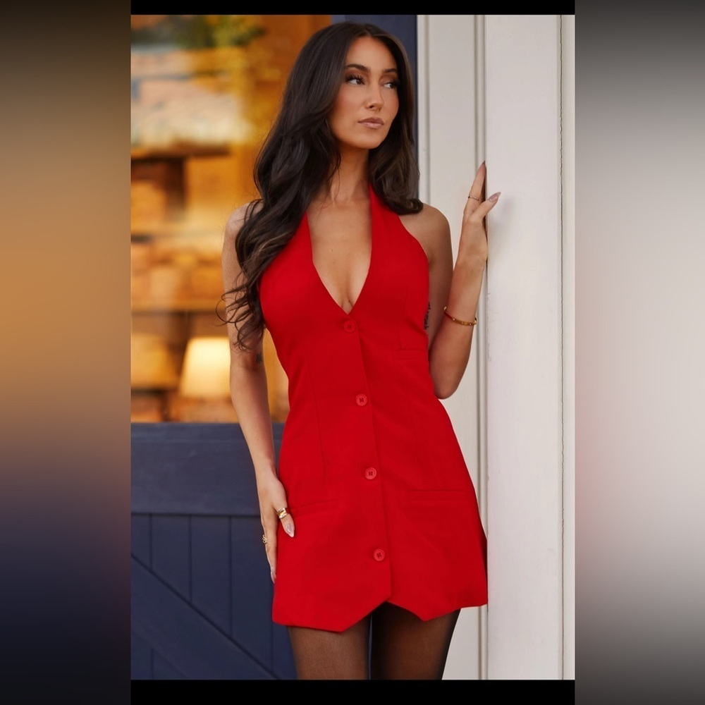 NWT Priceless Red Vest Halter Backless Dress
